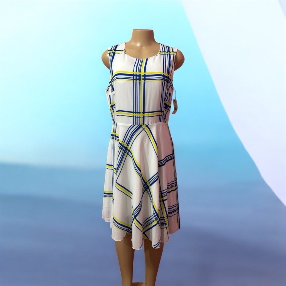 ABS Allen Schwartz White and Blue Apparel Dress Size. PL